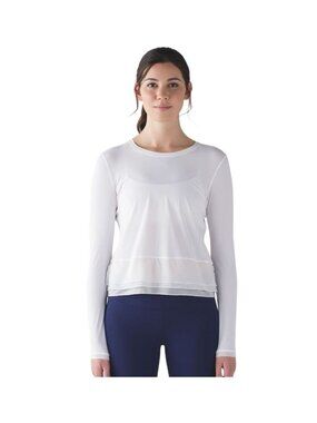 Lululemon Sole Training Long Sleeve Layered Mesh Hem White Top 8